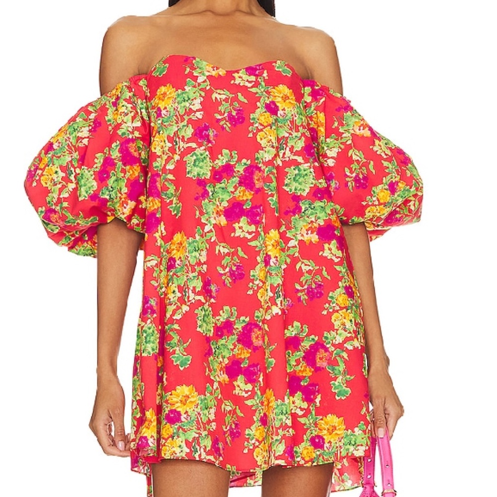 Caroline Constas 'Palmer' Red Poplin Off Shoulder Mini Dress Size M - NWT